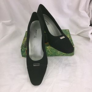 Jasmin East Black Matte Fabric Dress Pumps Silver Accent